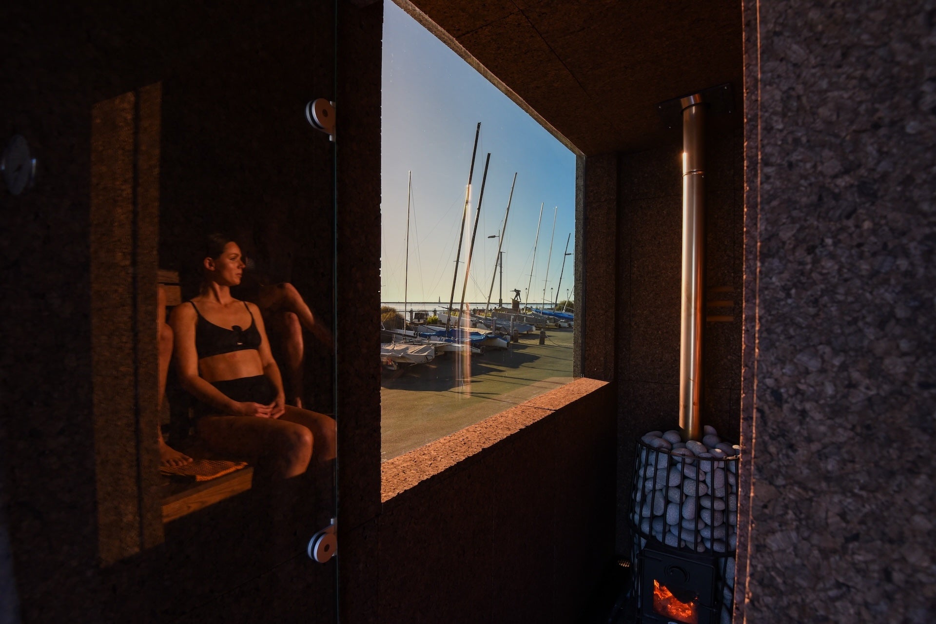 wood fired sauna at sea cold plunge